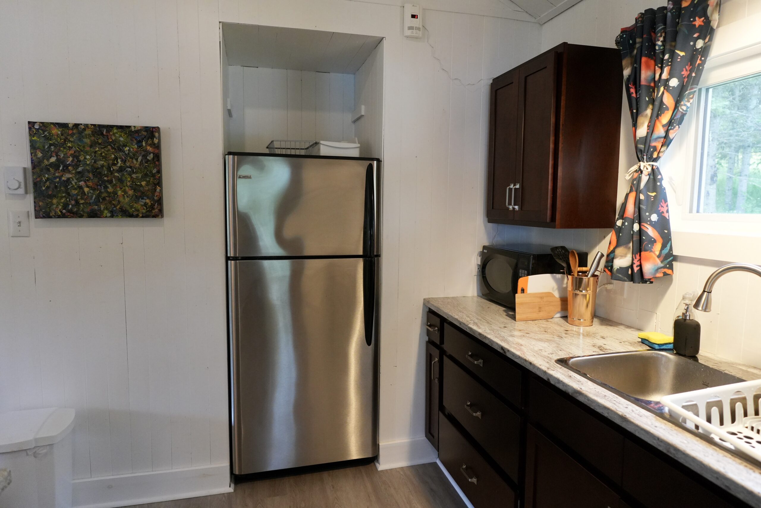 Kitchen Sink, Counter, and Fridge - Mussel Cove Cottage